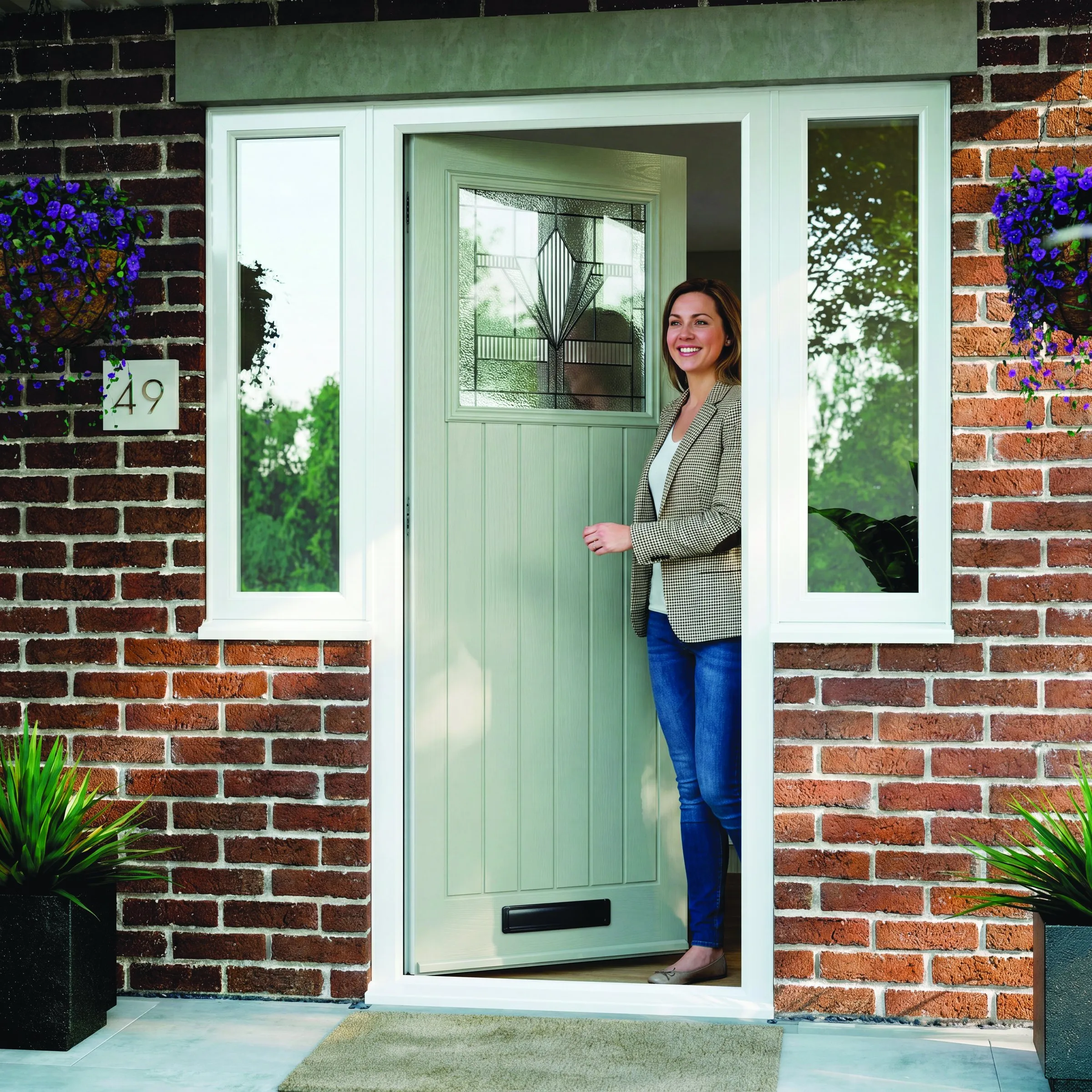 Bonn in Pebble Grey composite door fitted to a house