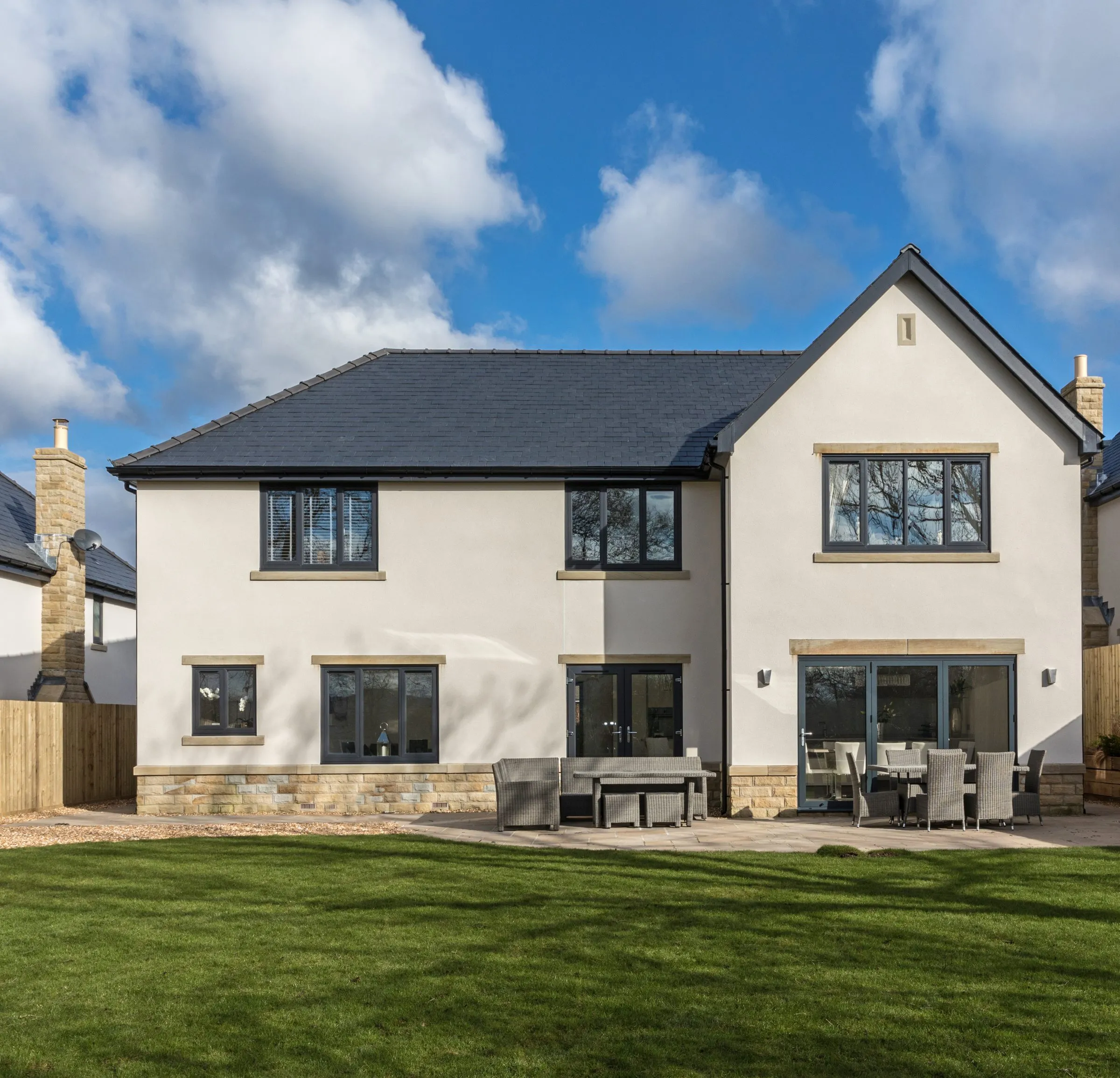 A new house fitted throughout with grey Liniar flush sash windows