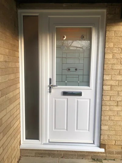 White Composite Door with Decorative Glazing fitted in Northampton