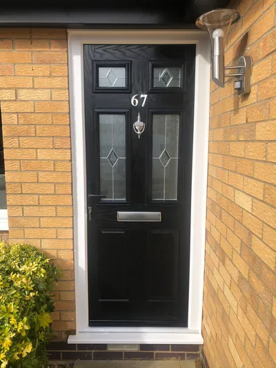 Black Composite Front Door with Decorative Glass fitted in Northampton