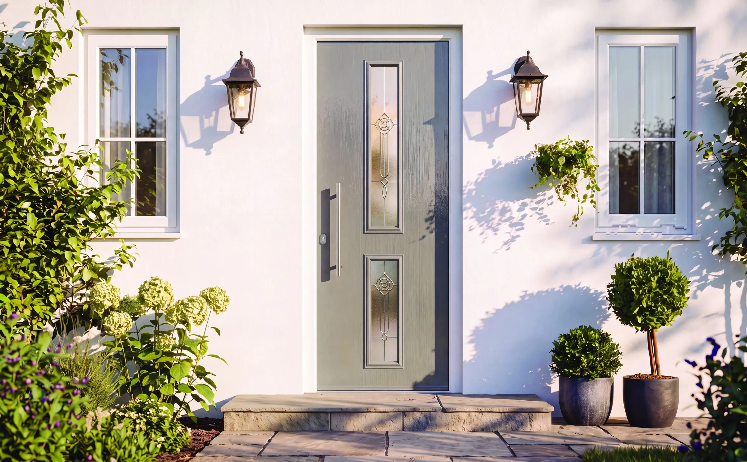 Venice in Dolphin Grey composite door fitted to a house