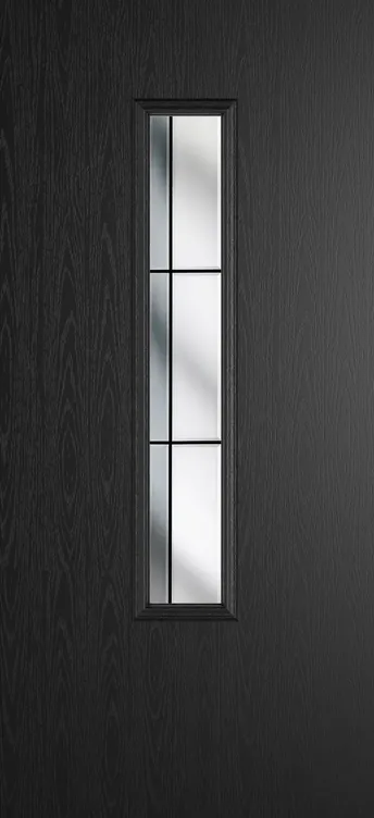 Barcelona 1219 composite door in Black with Aurora glass