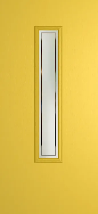 Barcelona 1219 composite door in Canary Yellow with Victorian Border glass