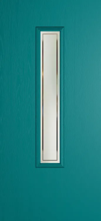 Barcelona 1219 composite door in Teal with Victorian Border glass