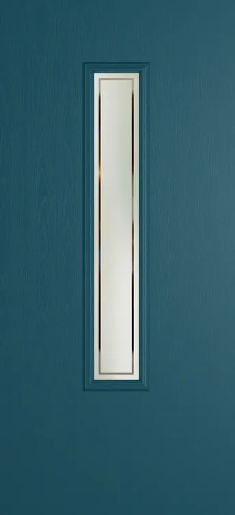 Barcelona 1219 composite door in Tranquil Blue with Victorian Border glass