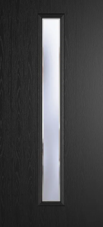 Barcelona 1625 composite door in Black with Kensington glass