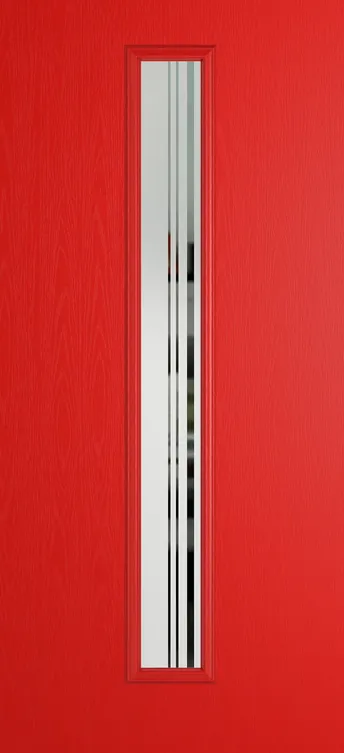Barcelona 1625 composite door in Candy Red with Strand glass