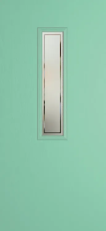 Barcelona 912 composite door in Pastel Turquoise with Victorian Border glass