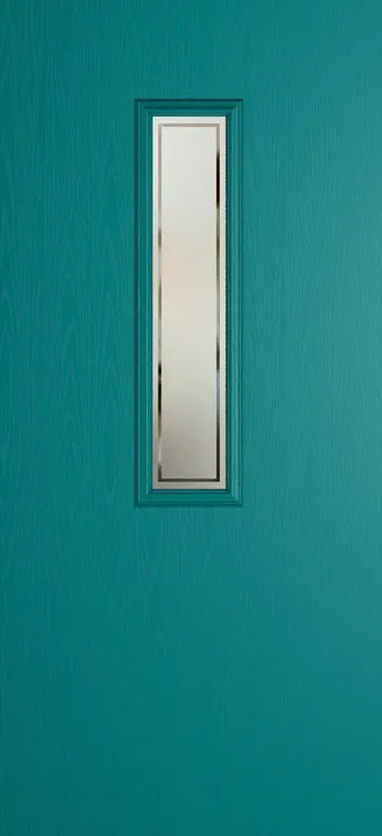 Barcelona 912 composite door in Teal with Victorian Border glass