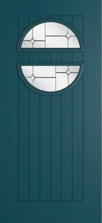 Berlin composite door in Tranquil Blue with Zinc Art Star glass