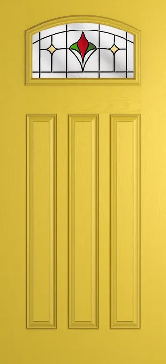 Bruges composite door in Canary Yellow with Beaumont glass