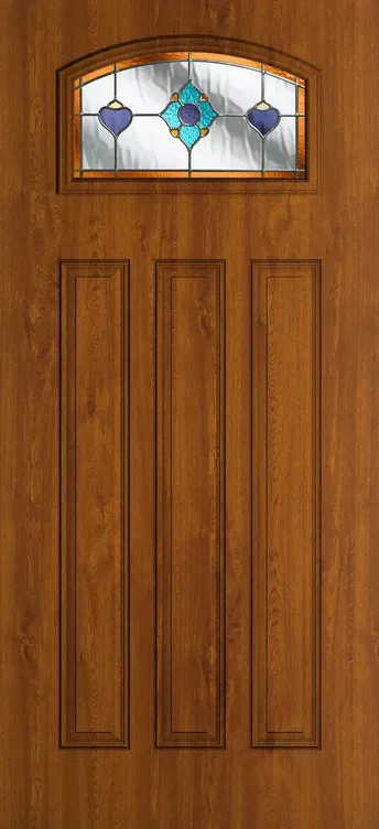 Bruges composite door in Light Oak with Dorchester Amber glass