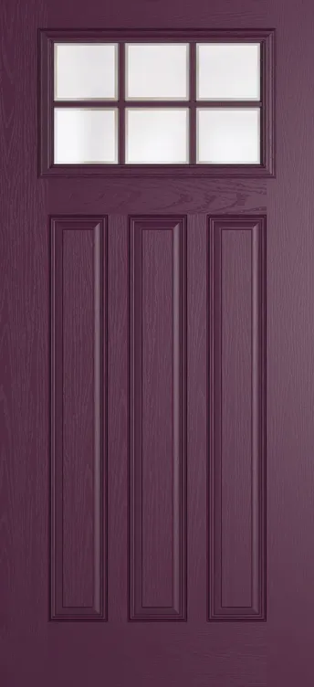 Brussels Grid Lite composite door in Aubergine with Etch glass