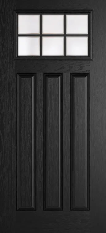 Brussels Grid Lite composite door in Black with Etch glass