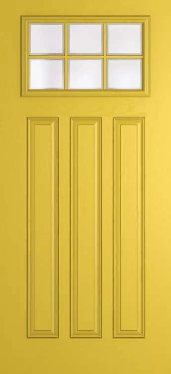 Brussels Grid Lite composite door in Canary Yellow with Etch glass