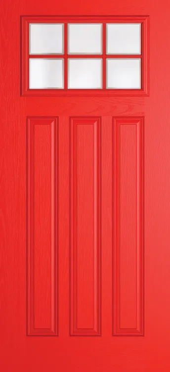 Brussels Grid Lite composite door in Candy Red with Etch glass