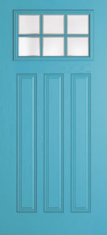 Brussels Grid Lite composite door in Light Blue with Etch glass