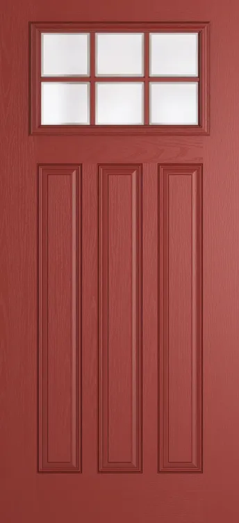 Brussels Grid Lite composite door in Red with Etch glass