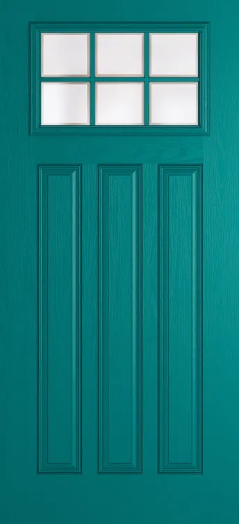 Brussels Grid Lite composite door in Teal with Etch glass