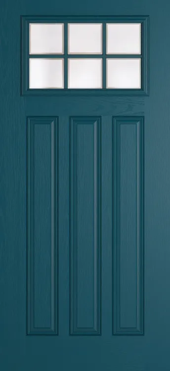 Brussels Grid Lite composite door in Tranquil Blue with Etch glass