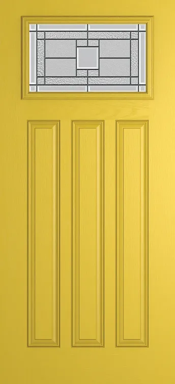 Brussels composite door in Canary Yellow with Monterey glass