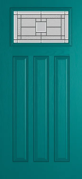 Brussels composite door in Teal with Monterey glass