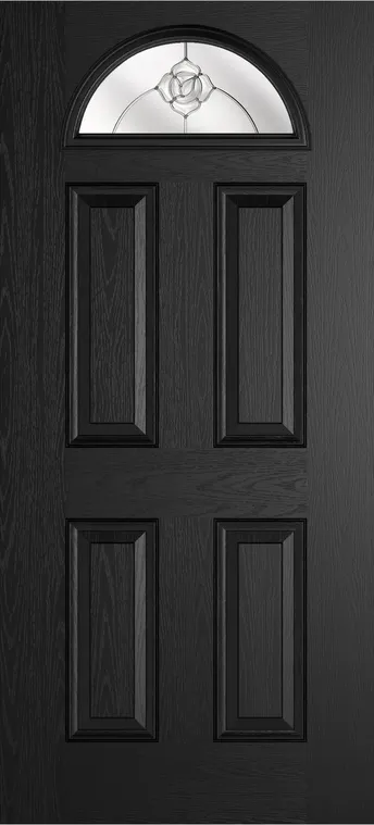 Cannes 1 composite door in Black with Crystal Flowers glass
