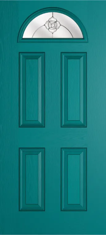 Cannes 1 composite door in Teal with Crystal Flowers glass