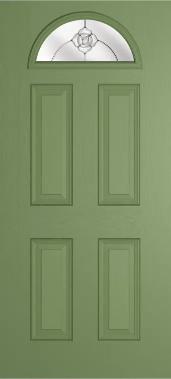 Cannes 1 composite door in Woodland Green with Crystal Flowers glass