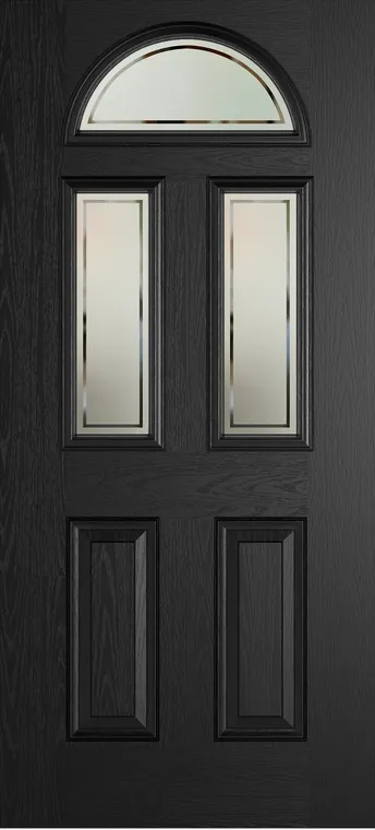 Cannes 3 composite door in Black with Victorian Border glass