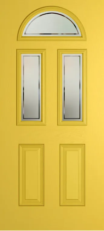 Cannes 3 composite door in Canary Yellow with Victorian Border glass
