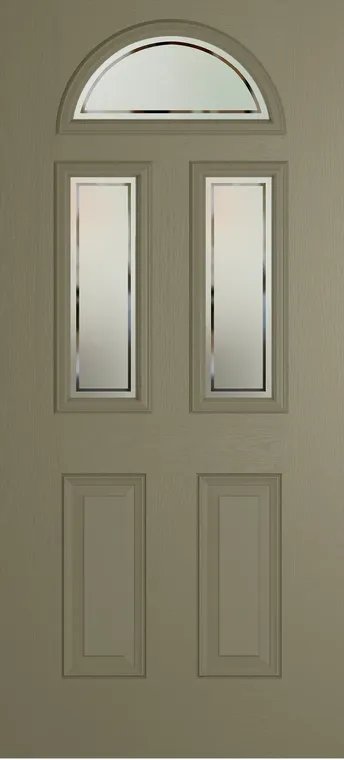 Cannes 3 composite door in Olive Grey with Victorian Border glass