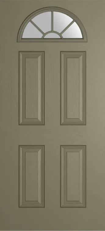 Cannes Grid Lite composite door in Olive Grey with Satin glass