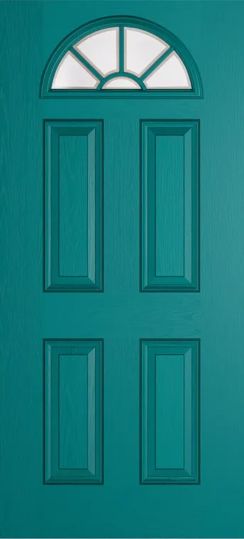 Cannes Grid Lite composite door in Teal with Etch glass