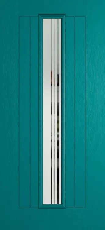 Genoa composite door in Teal with Strand glass