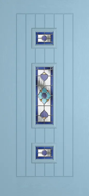 Helsinki composite door in Duck Egg Blue with Dorchester Blue glass