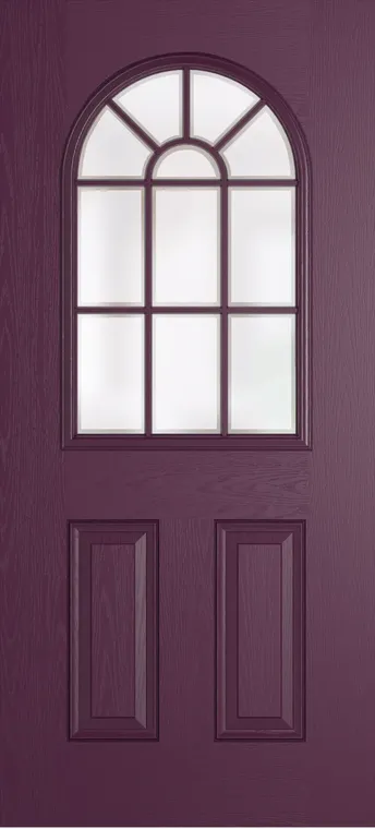 Madeira Grid Lite composite door in Aubergine with Etch glass