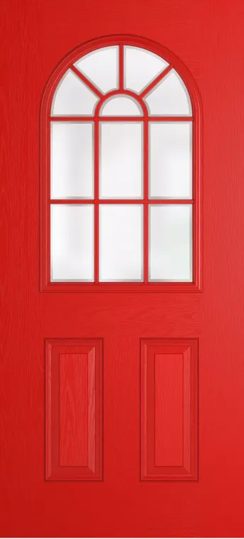 Madeira Grid Lite composite door in Candy Red with Etch glass