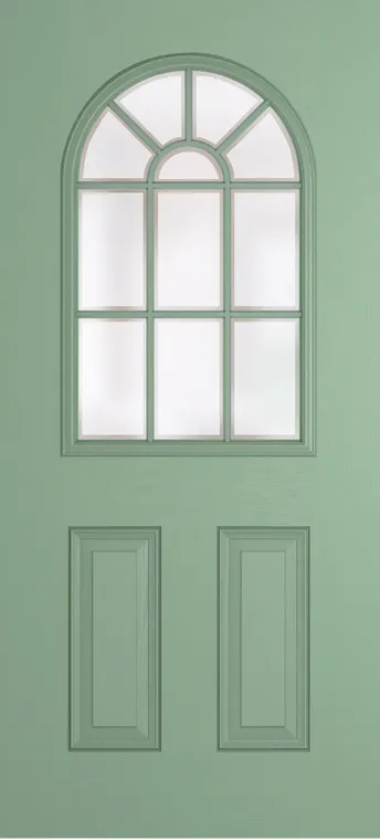Madeira Grid Lite composite door in Chartwell Green with Etch glass