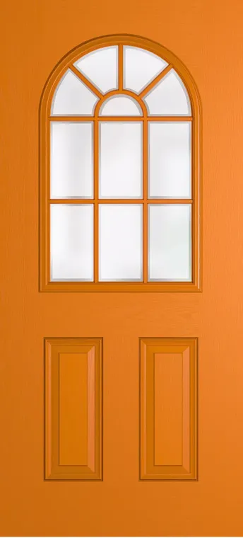 Madeira Grid Lite composite door in Clementine with Etch glass