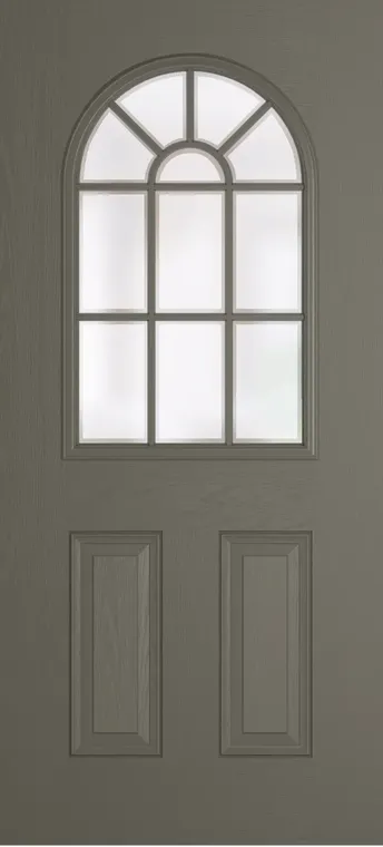 Madeira Grid Lite composite door in Dolphin Grey with Etch glass