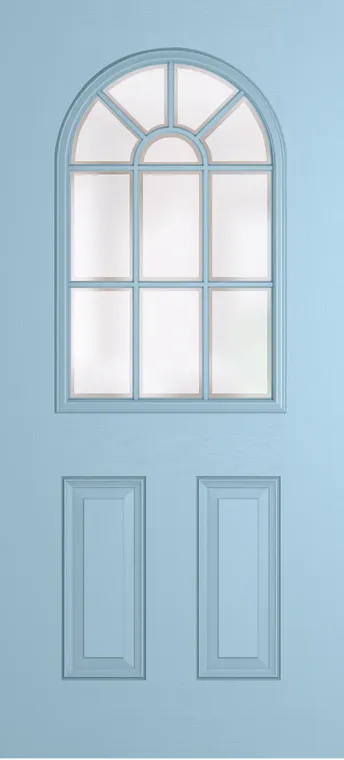 Madeira Grid Lite composite door in Duck Egg Blue with Etch glass
