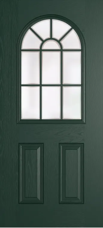Madeira Grid Lite composite door in Green with Etch glass