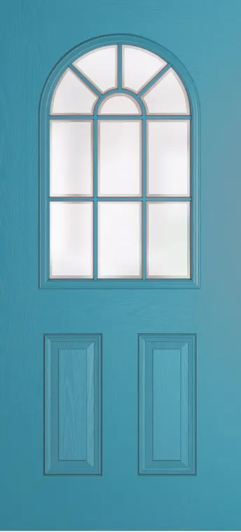 Madeira Grid Lite composite door in Light Blue with Etch glass
