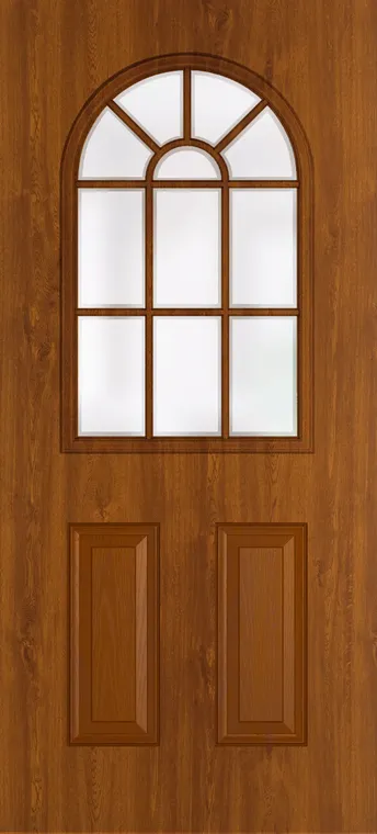Madeira Grid Lite composite door in Light Oak with Etch glass