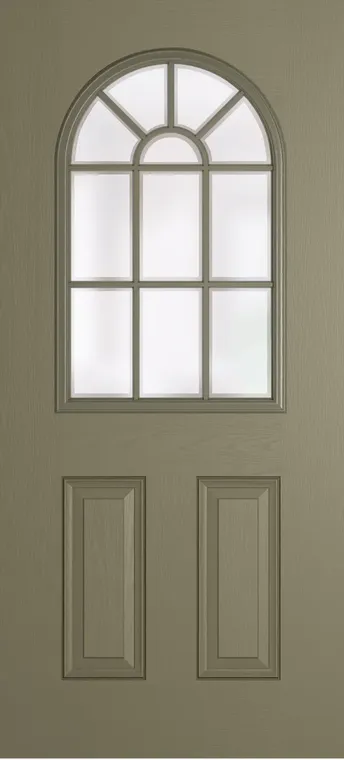 Madeira Grid Lite composite door in Olive Grey with Etch glass