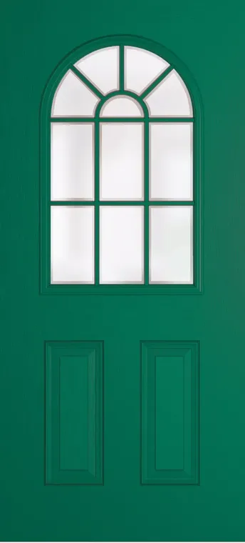 Madeira Grid Lite composite door in Opal Green with Etch glass