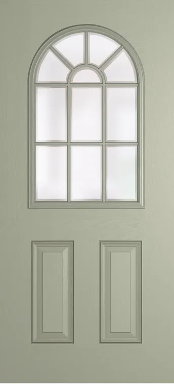 Madeira Grid Lite composite door in Pebble Grey with Etch glass
