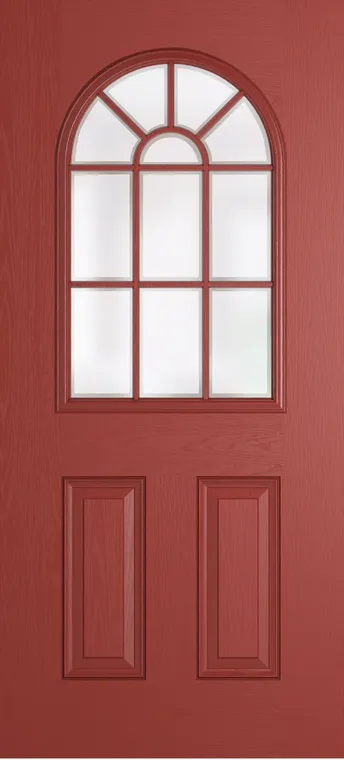 Madeira Grid Lite composite door in Red with Etch glass