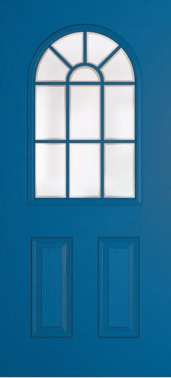 Madeira Grid Lite composite door in Signal Blue with Etch glass